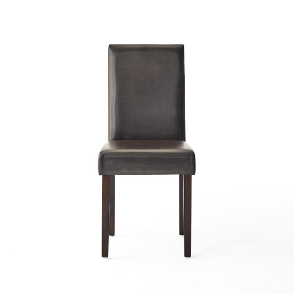 Side Dining Chair Set of 2, Cushioned Seat, Espresso Wood, Brown Leather -BM321552
