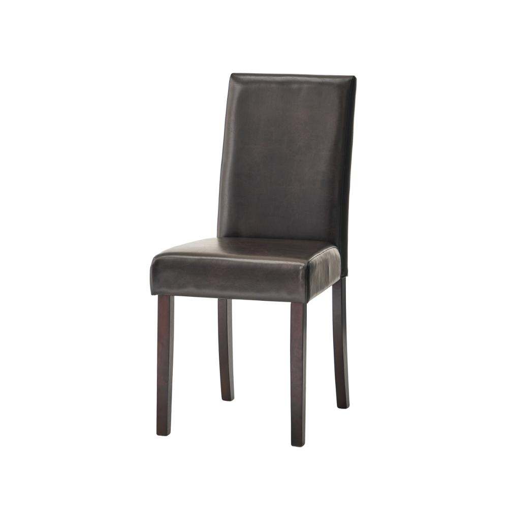 Side Dining Chair Set of 2, Cushioned Seat, Espresso Wood, Brown Leather -BM321552