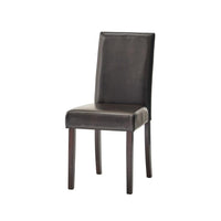 Side Dining Chair Set of 2, Cushioned Seat, Espresso Wood, Brown Leather -BM321552