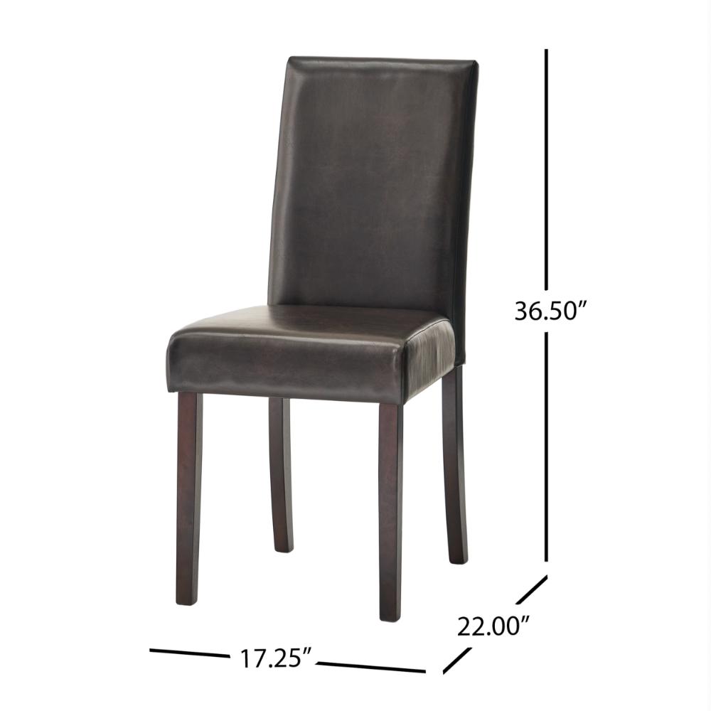 Side Dining Chair Set of 2, Cushioned Seat, Espresso Wood, Brown Leather -BM321552
