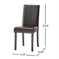 Side Dining Chair Set of 2, Cushioned Seat, Espresso Wood, Brown Leather -BM321552