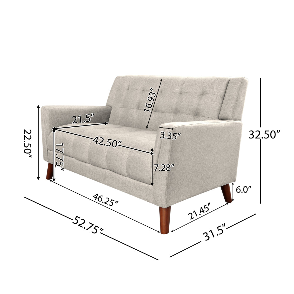 Loveseat Settee, 53 Inch, Tufted Waffle Stitch, Solid Wood, Beige Polyester -BM321553