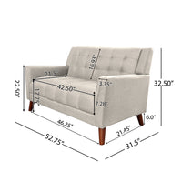 Loveseat Settee, 53 Inch, Tufted Waffle Stitch, Solid Wood, Beige Polyester -BM321553
