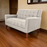 Loveseat Settee, 53 Inch, Tufted Waffle Stitch, Solid Wood, Beige Polyester -BM321553