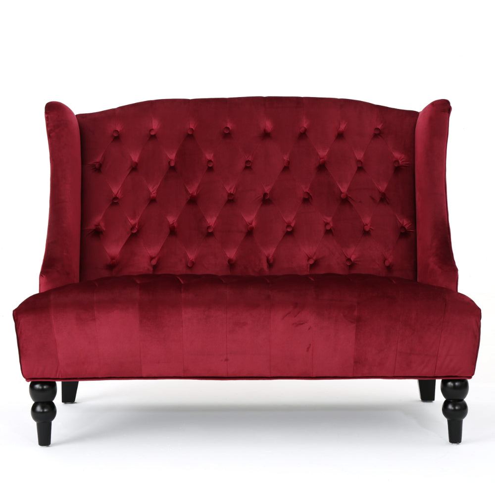 Lanny Loveseat Settee Wingback Bench Bench 50 Inch Tufted Wine Red Velvet -BM321554