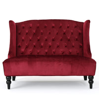 Lanny Loveseat Settee Wingback Bench Bench 50 Inch Tufted Wine Red Velvet -BM321554