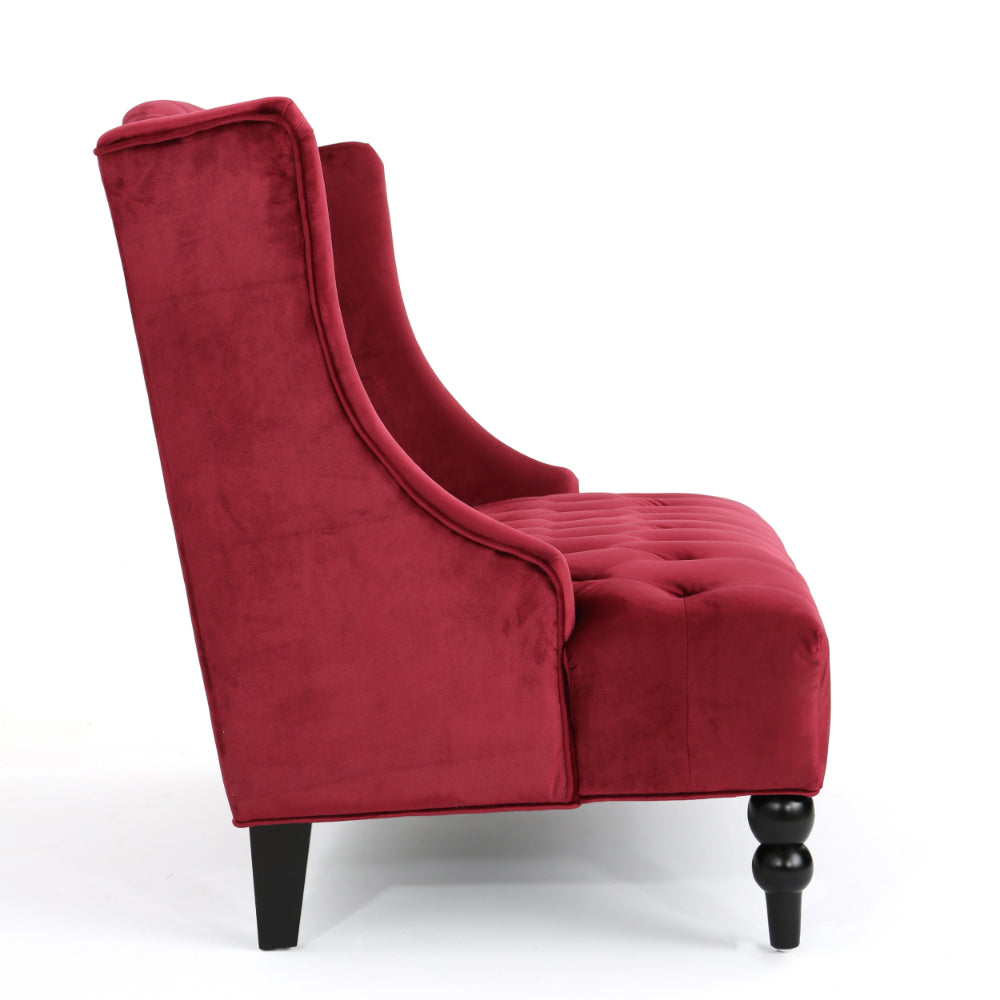 Lanny Loveseat Settee Wingback Bench Bench 50 Inch Tufted Wine Red Velvet -BM321554