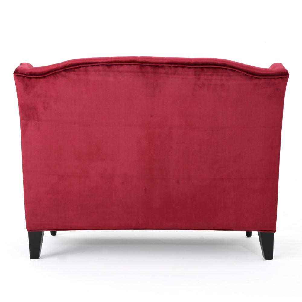 Lanny Loveseat Settee Wingback Bench Bench 50 Inch Tufted Wine Red Velvet -BM321554
