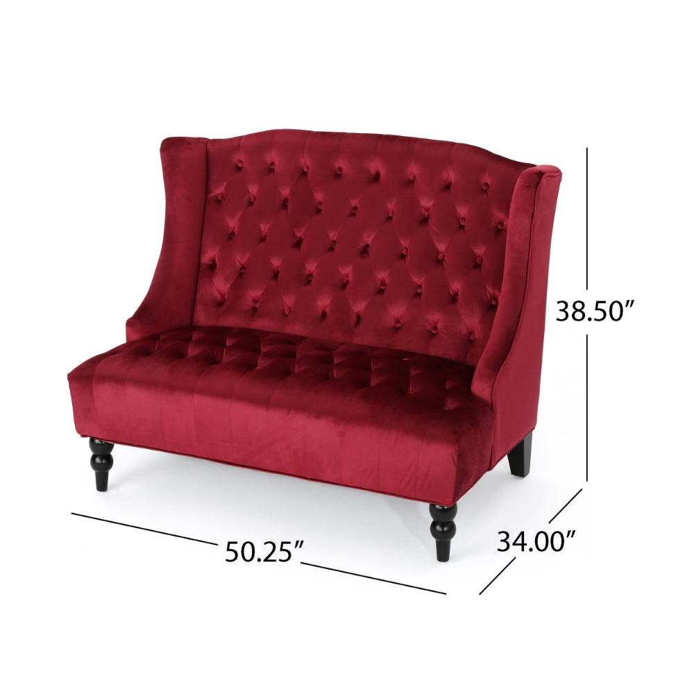 Lanny Loveseat Settee Wingback Bench Bench 50 Inch Tufted Wine Red Velvet -BM321554