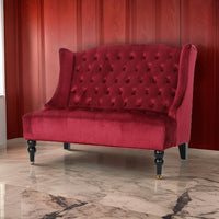 Lanny Loveseat Settee Wingback Bench Bench 50 Inch Tufted Wine Red Velvet -BM321554