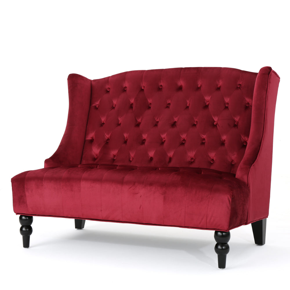 Lanny Loveseat Settee Wingback Bench Bench 50 Inch Tufted Wine Red Velvet -BM321554