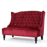 Lanny Loveseat Settee Wingback Bench Bench 50 Inch Tufted Wine Red Velvet -BM321554
