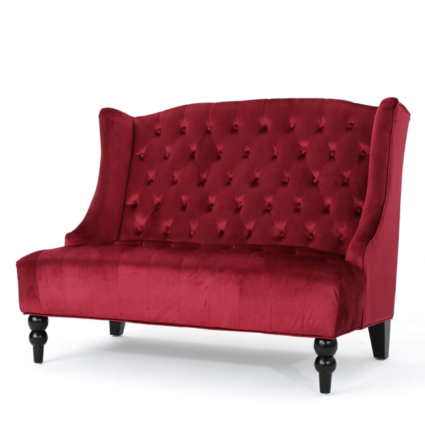 Lanny Loveseat Settee Wingback Bench Bench 50 Inch Tufted Wine Red Velvet -BM321554