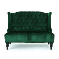 Lanny Loveseat Settee, Wingback Bench 50 Inch Wood, Tufted Green Velvet -BM321555