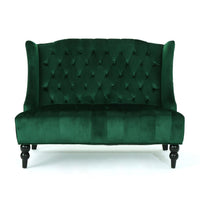 Lanny Loveseat Settee, Wingback Bench 50 Inch Wood, Tufted Green Velvet -BM321555