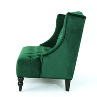 Lanny Loveseat Settee, Wingback Bench 50 Inch Wood, Tufted Green Velvet -BM321555