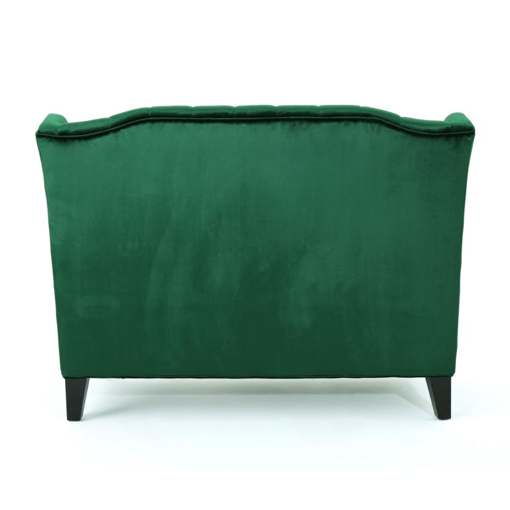 Lanny Loveseat Settee, Wingback Bench 50 Inch Wood, Tufted Green Velvet -BM321555