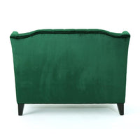 Lanny Loveseat Settee, Wingback Bench 50 Inch Wood, Tufted Green Velvet -BM321555
