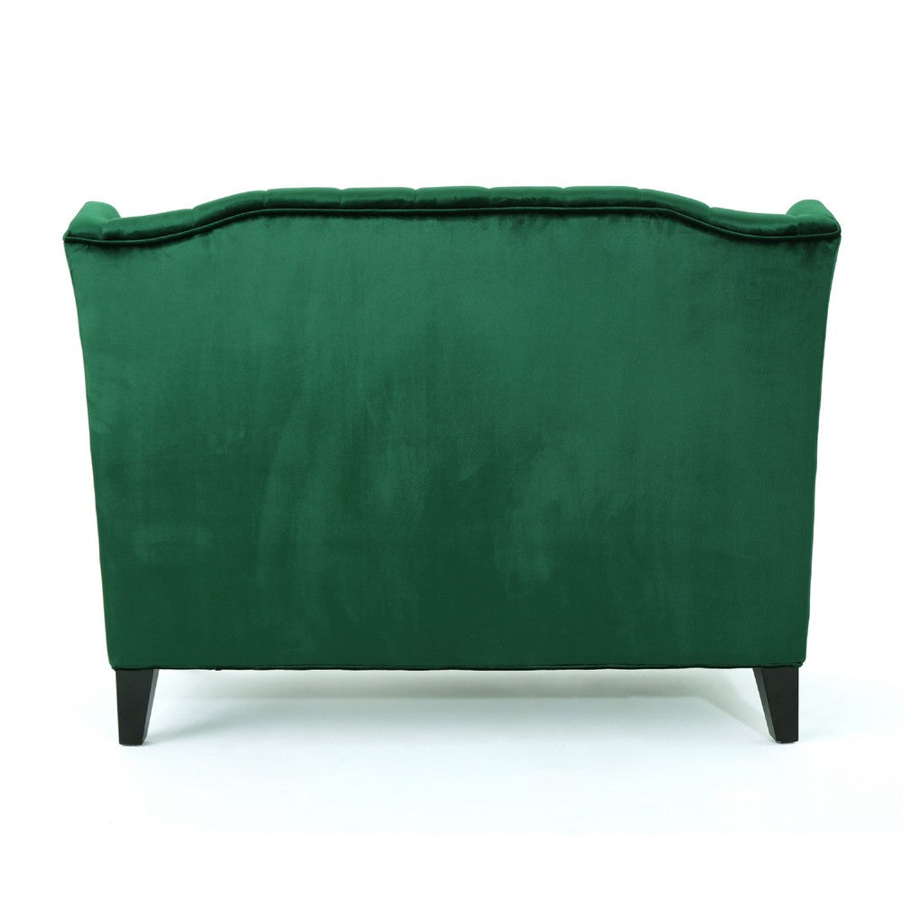 Lanny Loveseat Settee, Wingback Bench 50 Inch Wood, Tufted Green Velvet -BM321555