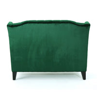 Lanny Loveseat Settee, Wingback Bench 50 Inch Wood, Tufted Green Velvet -BM321555