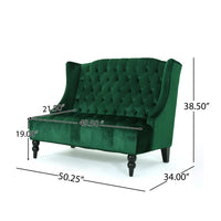 Lanny Loveseat Settee, Wingback Bench 50 Inch Wood, Tufted Green Velvet -BM321555