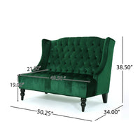 Lanny Loveseat Settee, Wingback Bench 50 Inch Wood, Tufted Green Velvet -BM321555