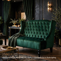 Lanny Loveseat Settee, Wingback Bench 50 Inch Wood, Tufted Green Velvet -BM321555