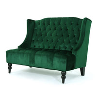Lanny Loveseat Settee, Wingback Bench 50 Inch Wood, Tufted Green Velvet -BM321555