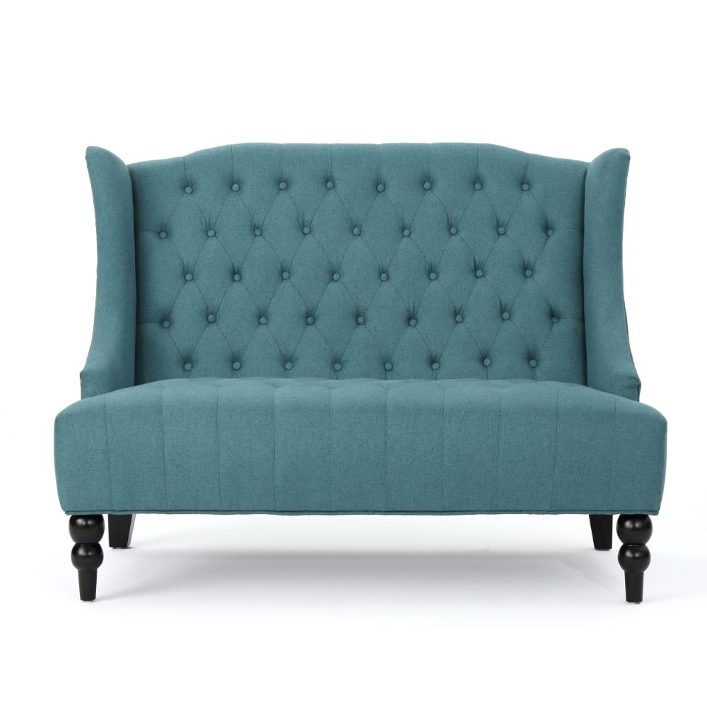 Lanny Loveseat Settee, Wingback Bench 50 Inch Wood, Tufted Teal Velvet -BM321556