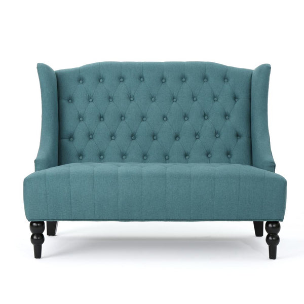 Lanny Loveseat Settee, Wingback Bench 50 Inch Wood, Tufted Teal Velvet -BM321556