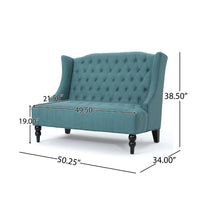 Lanny Loveseat Settee, Wingback Bench 50 Inch Wood, Tufted Teal Velvet -BM321556