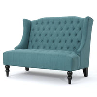 Lanny Loveseat Settee, Wingback Bench 50 Inch Wood, Tufted Teal Velvet