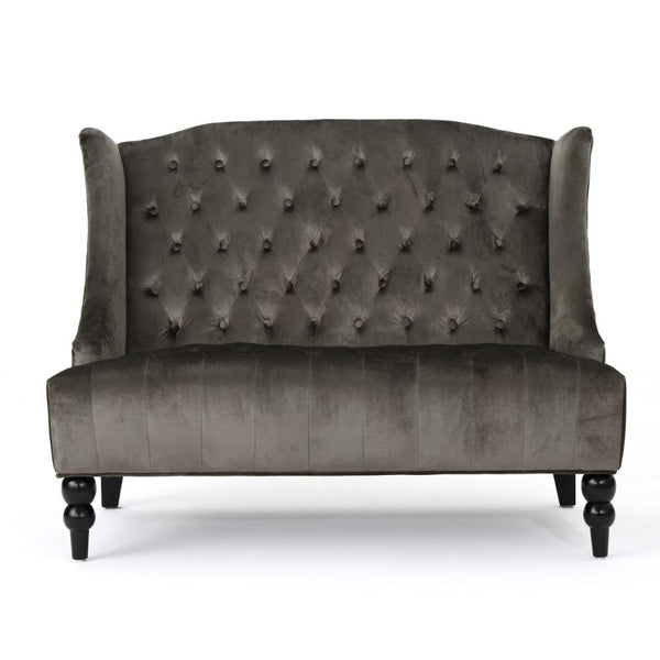 Lanny Loveseat Settee, Wingback Bench 50 Inch Wood, Tufted Gray Velvet -BM321557