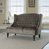Lanny Loveseat Settee, Wingback Bench 50 Inch Wood, Tufted Gray Velvet -BM321557