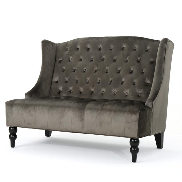 Lanny Loveseat Settee, Wingback Bench 50 Inch Wood, Tufted Gray Velvet