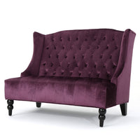Lanny Loveseat Settee, Wingback Bench 50 Inch Wood, Tufted Purple Velvet -BM321558