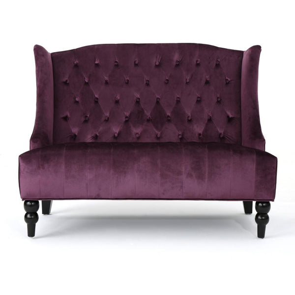 Lanny Loveseat Settee, Wingback Bench 50 Inch Wood, Tufted Purple Velvet -BM321558