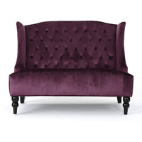 Lanny Loveseat Settee, Wingback Bench 50 Inch Wood, Tufted Purple Velvet -BM321558