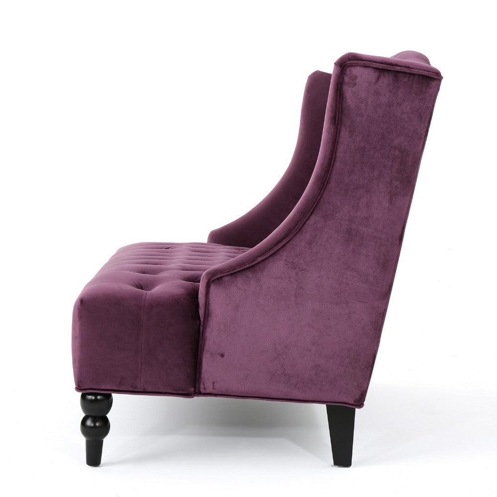 Lanny Loveseat Settee, Wingback Bench 50 Inch Wood, Tufted Purple Velvet -BM321558