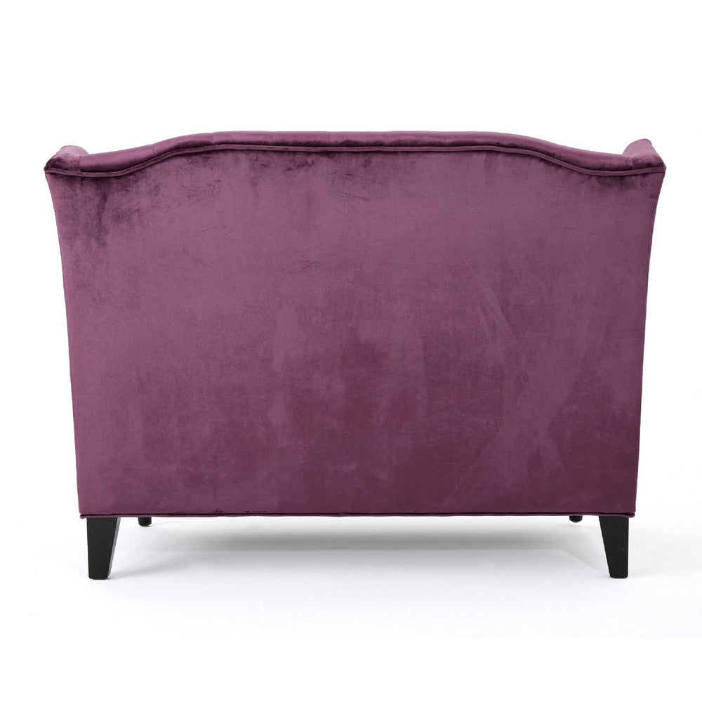 Lanny Loveseat Settee, Wingback Bench 50 Inch Wood, Tufted Purple Velvet -BM321558