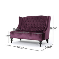 Lanny Loveseat Settee, Wingback Bench 50 Inch Wood, Tufted Purple Velvet -BM321558