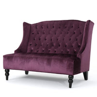 Lanny Loveseat Settee, Wingback Bench 50 Inch Wood, Tufted Purple Velvet