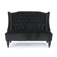 Lanny Loveseat Settee, Wingback Bench 50 Inch Wood, Tufted Black Velvet -BM321559