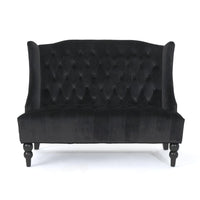 Lanny Loveseat Settee, Wingback Bench 50 Inch Wood, Tufted Black Velvet -BM321559