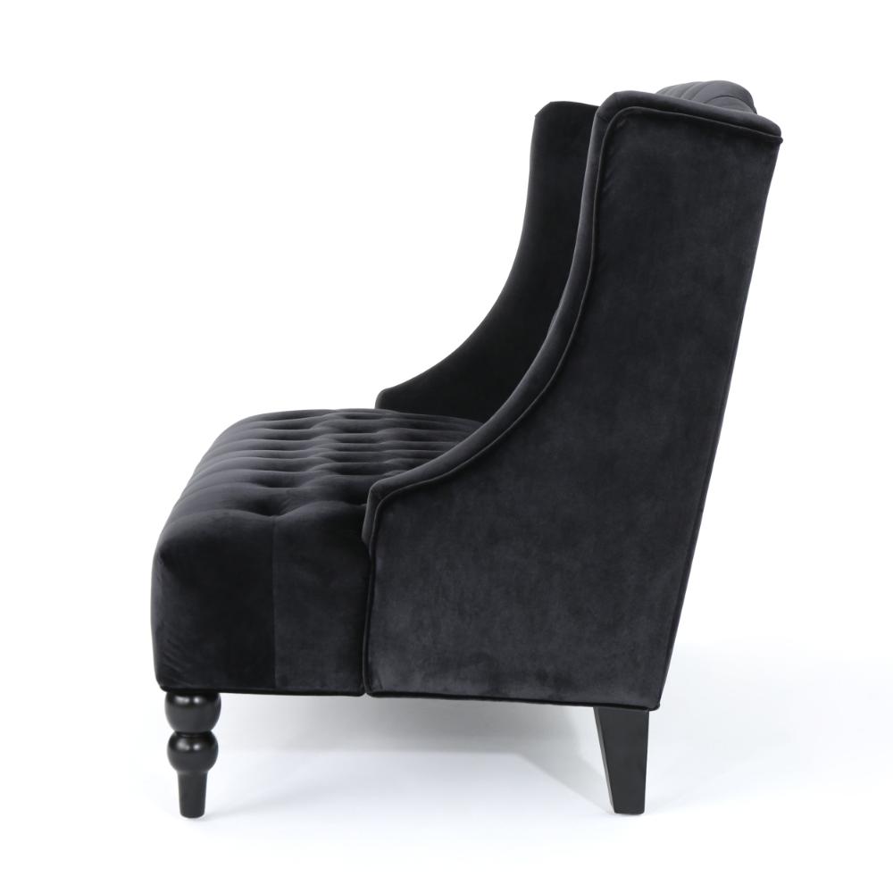 Lanny Loveseat Settee, Wingback Bench 50 Inch Wood, Tufted Black Velvet -BM321559