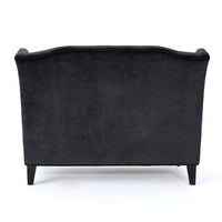 Lanny Loveseat Settee, Wingback Bench 50 Inch Wood, Tufted Black Velvet -BM321559