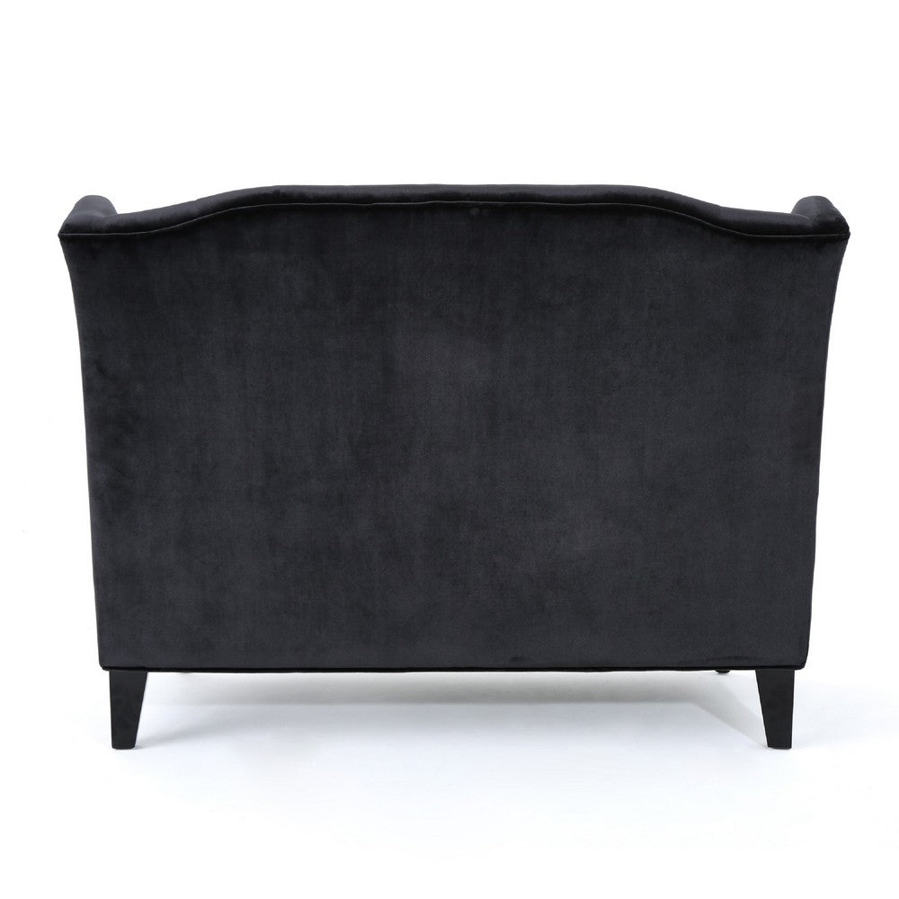 Lanny Loveseat Settee, Wingback Bench 50 Inch Wood, Tufted Black Velvet -BM321559