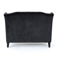 Lanny Loveseat Settee, Wingback Bench 50 Inch Wood, Tufted Black Velvet -BM321559