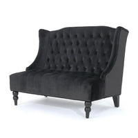 Lanny Loveseat Settee, Wingback Bench 50 Inch Wood, Tufted Black Velvet -BM321559