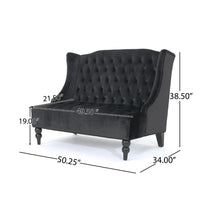 Lanny Loveseat Settee, Wingback Bench 50 Inch Wood, Tufted Black Velvet -BM321559